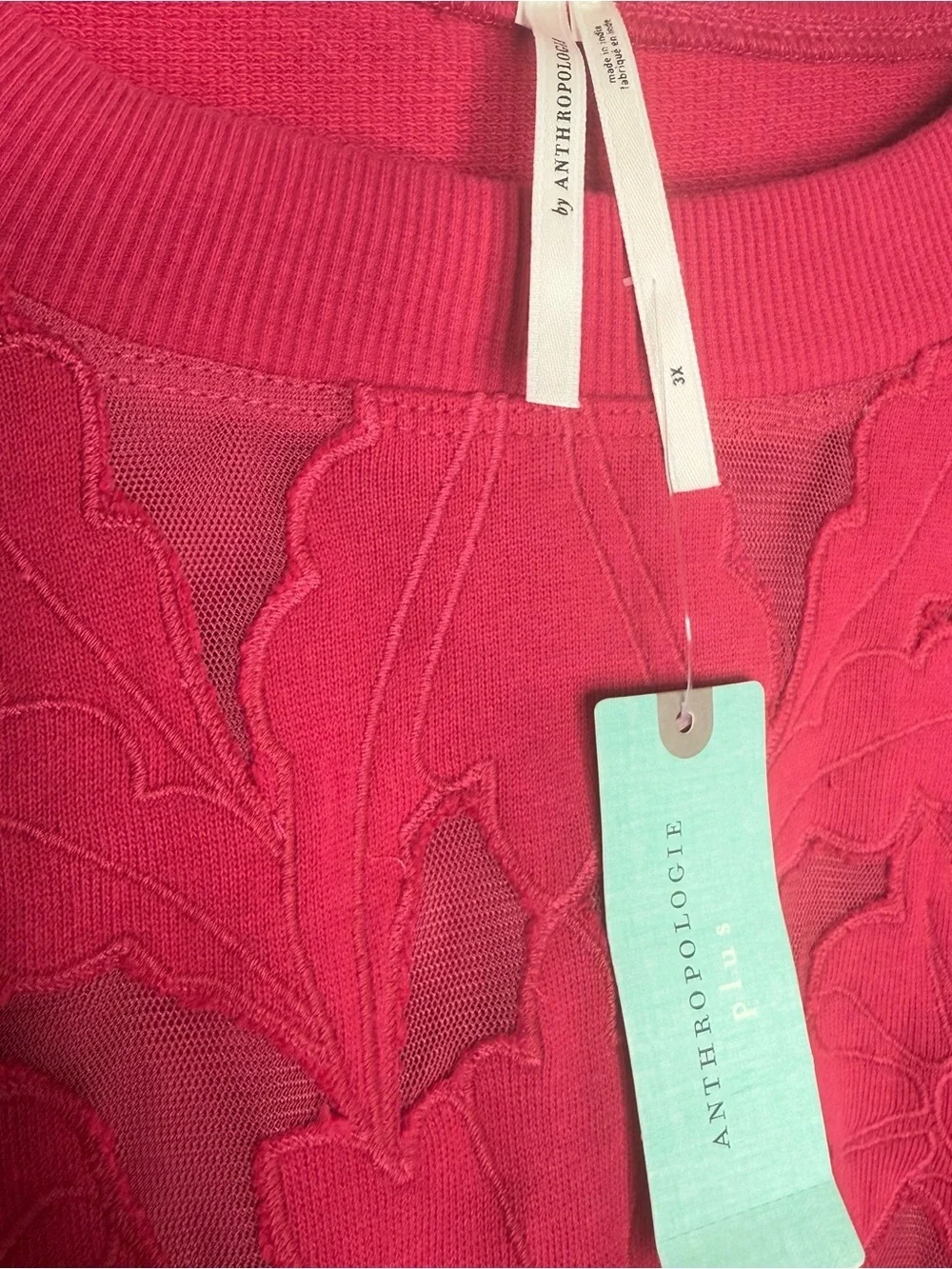 Anthropologie NWT 3X Embroidered Cutwork Swing Long Sleeve Sweatshirt